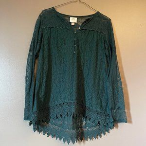 Green Lace Long Sleeved Shirt